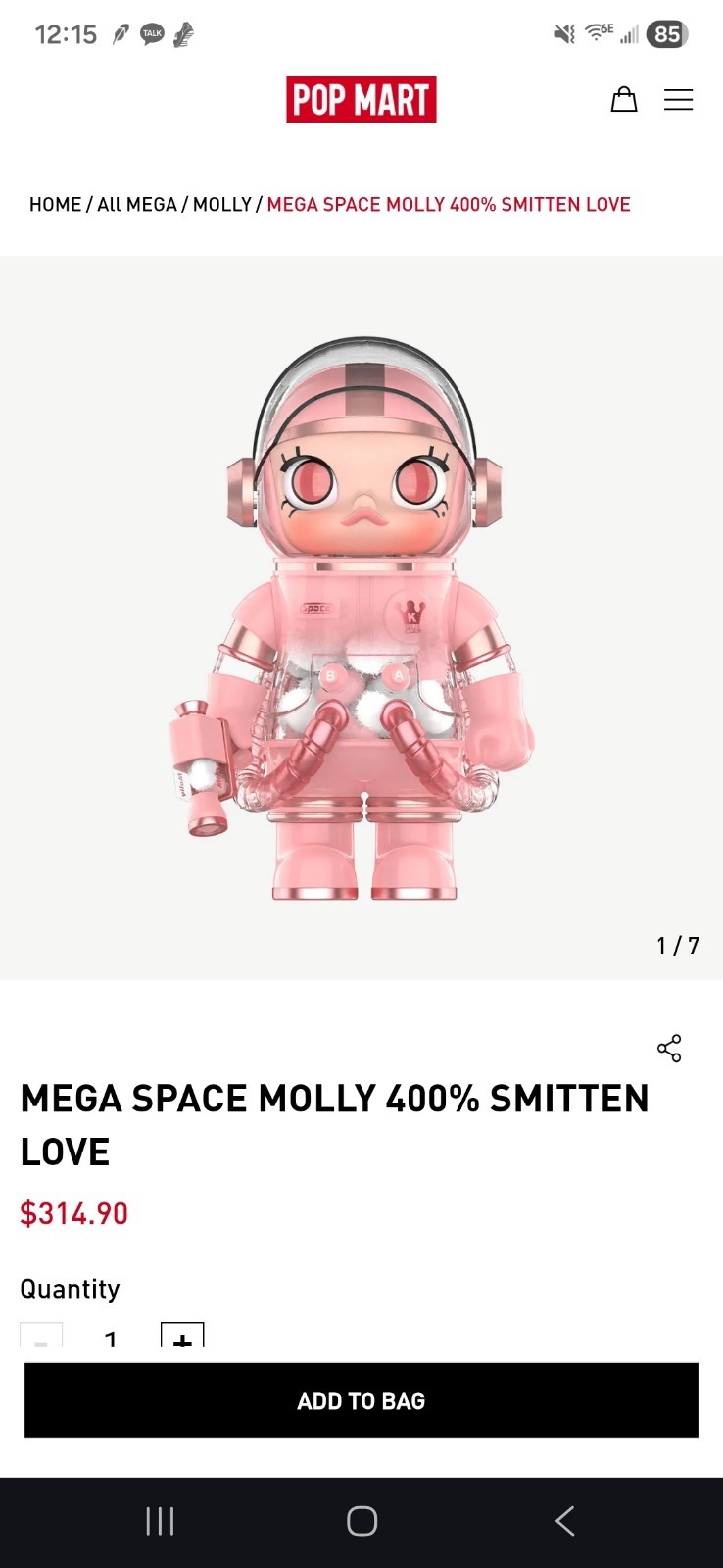 POP MART MEGA Collection SPACE MOLLY 400% SMITTEN LOVE