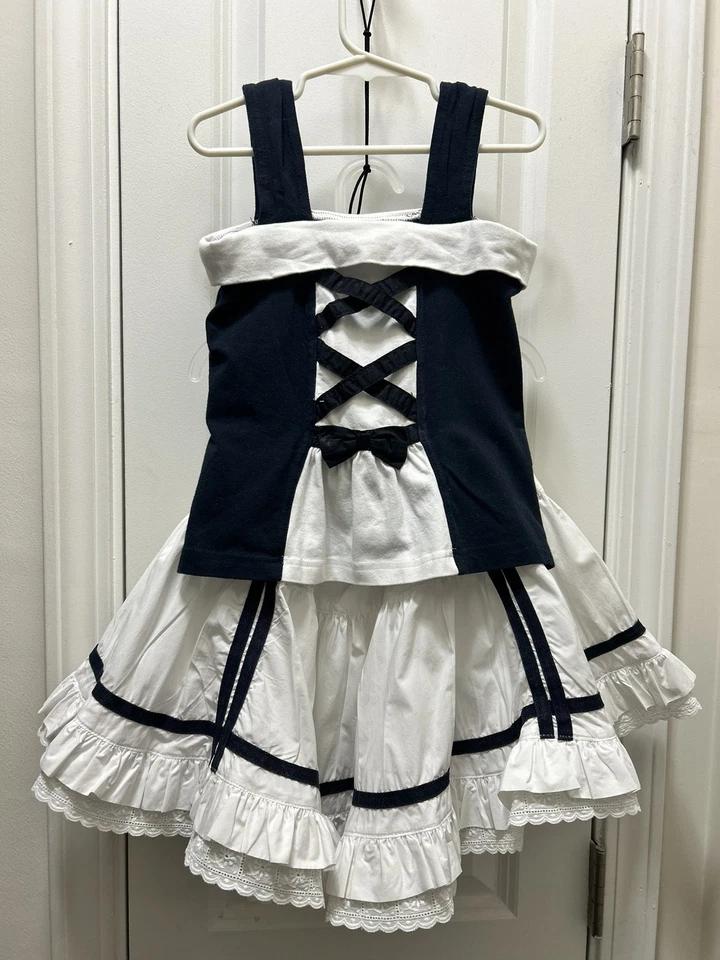 JUEGO DE 5 PIEZAS*RARO JOTTUM Encantador, Náutico*3 Tops, Falda, Medias—Talla 128, EE. UU. 7-8 Foto 3 de 4