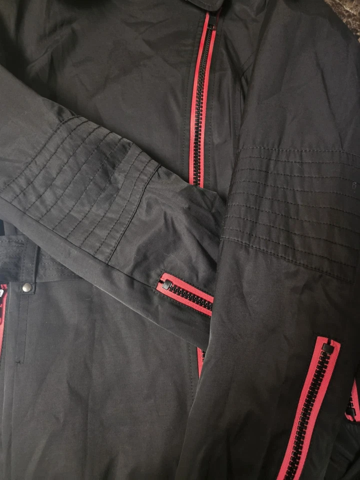 Women's Black Rivet Asymmetrical Zipper Belted Trench Coat Sz L NWT Msrp 200 - Image 4 of 4