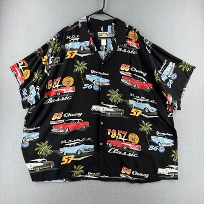 Vintage Paradise Found Shirt Mens 4XL Rayon Hawaiian Button Up Classic Cars
