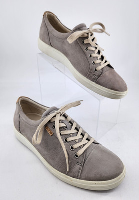 Ecco Soft 7 Women s Size 39 ''8-8.5'' Taupe Suede Leather Sneakers Comfort Casual