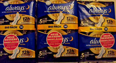 always Ultra-Binden Secure Night Extra 5 mit Flügeln Big Pack 3 x 14 Stück NEU