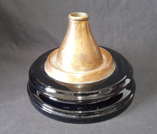 Antique Veritas Lamp Works Oil Lamp Black Ceramic Base & Brass Column