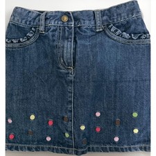 Gymboree Blue Denim Mini Skirt with Multicolor Dot Accents Embroidered School