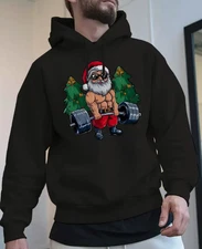 Men's Christmas Santa Claus & Gym Graphic Hooded Sweatshirt - Christmas Hoodie