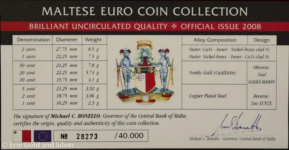 2008 Malta 8-Coin Euro Mint Set w/ Wooden Display Box & COA - Image 3 of 3