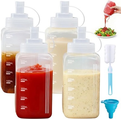 4 Stück 21 Unzen Quetschflasche mit Düse, 600 ml Quadratische Kunststoff Saucenflaschen... 