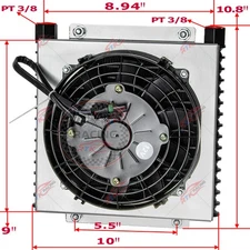 Stacked Plate Hot Rod Engine Or Transmission Oil Cooler With Shroud And Fan