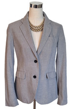 Ines de la Fressange Uniqlo M Brown Herringbone Blazer Two Button Office Chic
