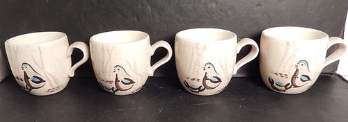 Vintage Rare 1950s MCM Large Red Wing Bob White Quail Coffee Mug Set of 4