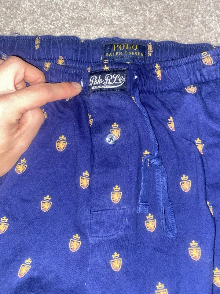 Polo Ralph Lauren Ropa de Dormir Pantalones de Salón M Azul Amarillo Cresta Logo Estampado Completo Foto 3 de 4