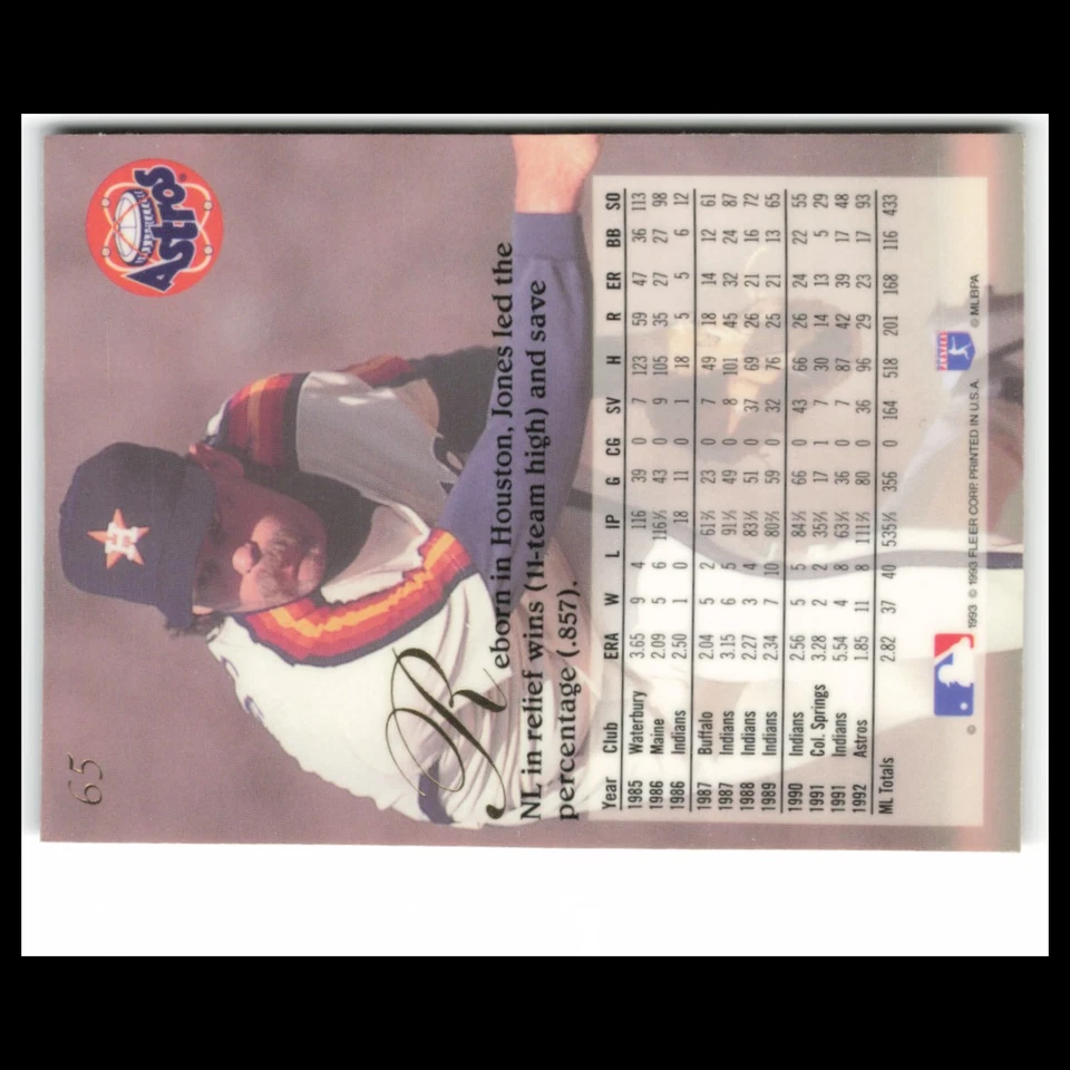 Doug Jones #65 1993 Flair Houston Astros Baseball Card MLB NM - Image 2 of 3