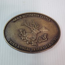 NRA 3rd Annual Trophy Elk Hunt Whittington Center Belt Buckle 3.5x2.5" VTG