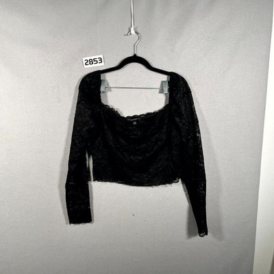 Guess Rosalia Sheer Cropped Top Womens Large Black Floral Lace Square Neck