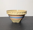 Vintage McCoy Yelloware Blue & Pink Stripe Pie Crust Small Mixing Bowl 5.25"x 3"