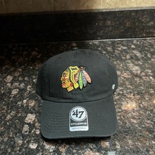 '47 Chicago Blackhawks Clean Up Black Adjustable Strap Hat Dad Cap