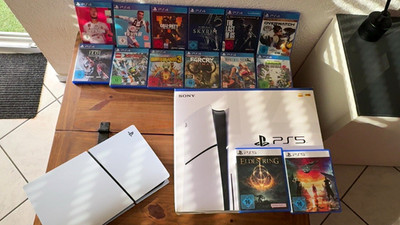 Sony PlayStation 5 PS5 Konsole 1 TB Weiß/Schwarz PAL inkl. Spiele, 1 controler