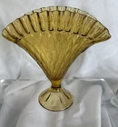 VTG Fenton Glass Amber Peacock Fan Vase