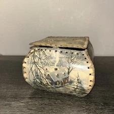 Vintage Hand Made Christmas Card Box With Winter Scene