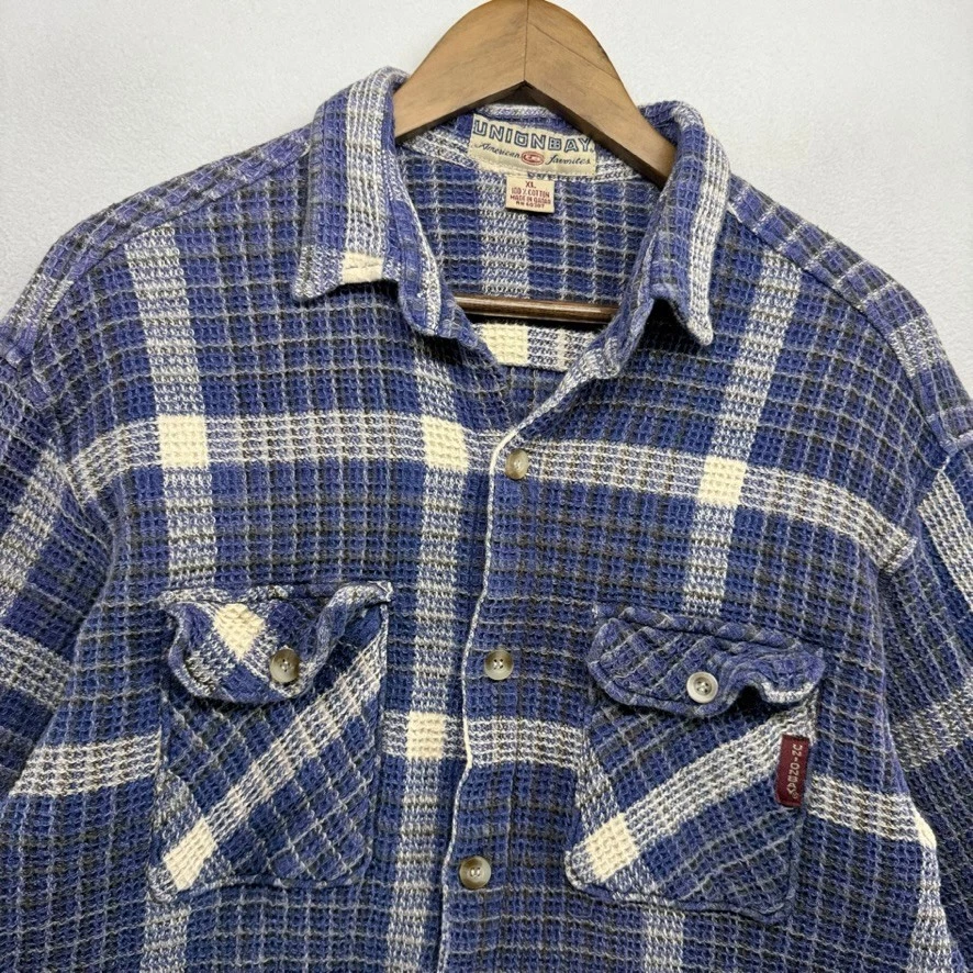 Camisa Unionbay Vintage Hombre XL Azul Negro Franela Texturizada Surfer Grunge Años 90 Foto 3 de 4