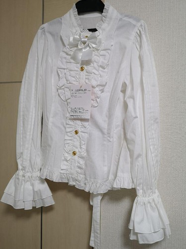 Metamorphose Stand Collar Pin Tuck Frill Blouse Off-White