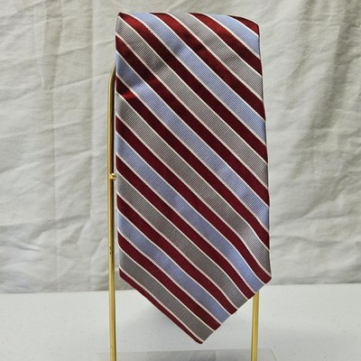 Tom James Executive Collection Tie Mens OS Burgundy Red Blue Silver Silk Stripe