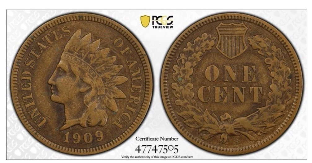 VF 35 Graded 1909 Year Indian Head Small Cents (1859-1909) for