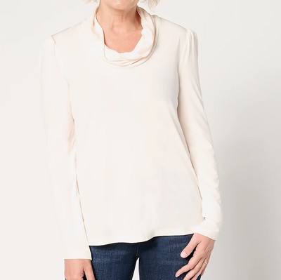Susan Graver Size 2X Sugar Cane Liquid Knit Cowl-Neck Long Sleeve Top