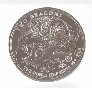 2018 Two Dragons 1oz 999 Fine Silver Bullion Coin Royal Mint 31.1g