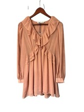Zara Dress Womens S Pink Peach Ruffle V-Neck Long Sleeve Breathable NWOT