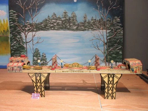 Rare Antique Marx Tin Wind Up BUSY BRIDGE 1930s Great Paint Working.