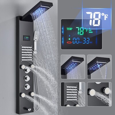 ELLO&ALLO LED Shower Panel Tower Rainfall &Waterfall Massage Body System Jet   