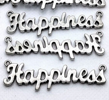 Lot 50 pieces - Antique Silver Word "Happiness" Charms Pendants Connector fs