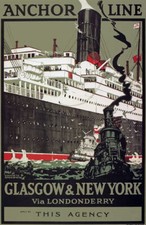 84458 Vintage Anchor Line Glasgow New York Shipping Decor Wall Print Poster