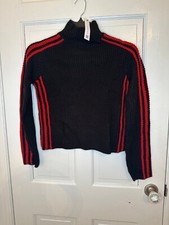 Sanctuary Black Chunky Turtleneck Sweater with Red Striping size XXS NWT