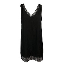 Leith Dress Womens Sz S Black Lace Trim Sleeveless V Neck Shift Mini