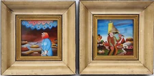 Bozidar Turcec 2 vintage original naive folk outsider miniature paintings 