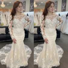 Mermaid Long Sleeves Wedding Dresses High Neck Lace Appliques Bridal Gowns