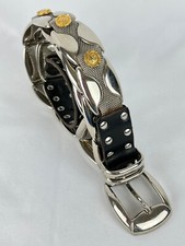 Italian Black Leather Metal Link  Mesh w/Medusa Coins Belt 1" Wide Fits 40-43"