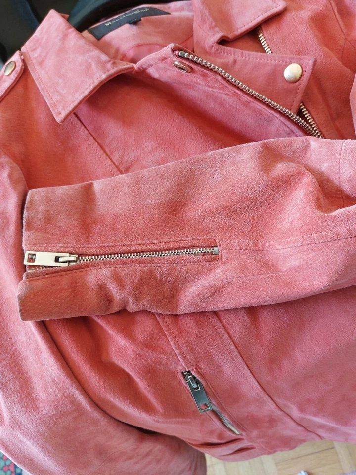 BLOUSON FEMME MAC DOUGLAS ORANGE CUIR NUBUCK ET DAIM T38 TBE - Photo 3/4