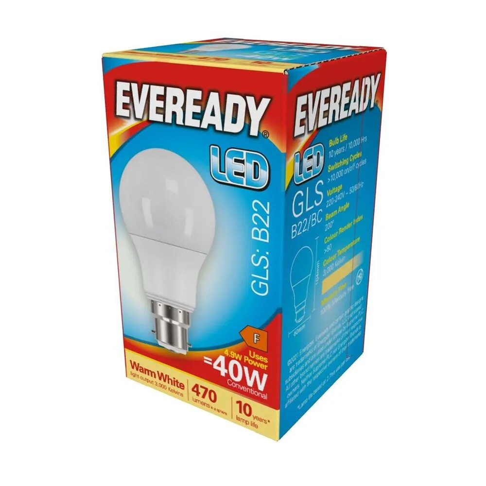 EVEREADY LED GLS 480 Lumens B22 Daylight Boxed S13619 for sale 