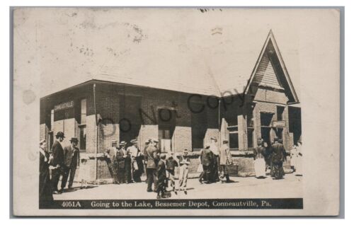 RPPC Bessemer Railroad Station Depot CONNEAUTVILLE PA Real Photo Postcard - Picture 1 of 2