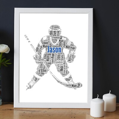 Personalisierter Eishockey Wortkunst Rahmen Druck | Eishockeyspieler Druck A5/A4/A3