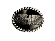 EAGLE Leather BELT BUCKLE Lg. BLACK w/ SILVER Edge LACING Handmade Western/Biker