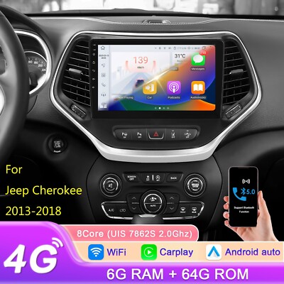 Android 14 Für Jeep Cherokee 2013-2018 6+64GB Autoradio CarPlay RDS Navi WIFI 4G