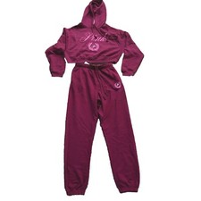 Victoria Secret PINK Sweatsuit Size S Crop Hoodie Sweatshirt Pants Pink Magenta