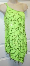 LATIN BALLROOM SALSA SEQUIN DROP DRESS 1 SHOULDER DACE JAZZ Lime 60