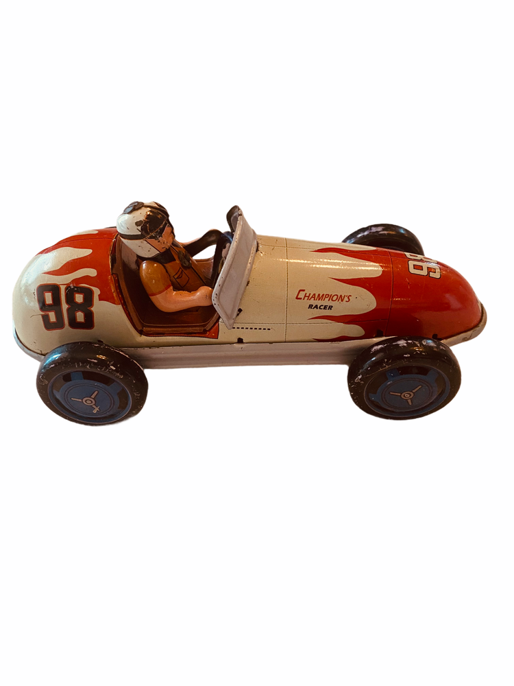 Vintage Champions Racer Wind Up Tin Toy Racing Race Car Number 98