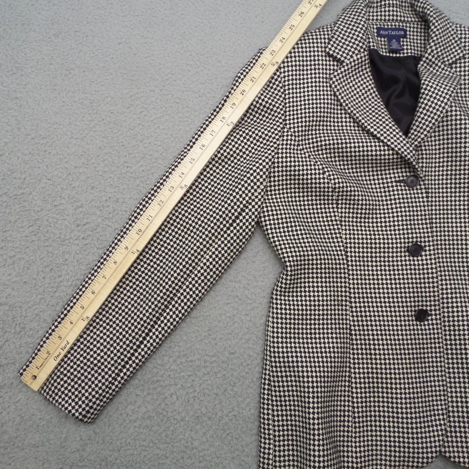 Ann Taylor Wool Blazer Womens 10 Black White Gingham Collegiate Career Office - Image 3 of 4