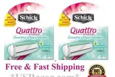 8 Sensitive Schick Quattro Razor Blades Cartridges Women Quatro Refills Shaver 4